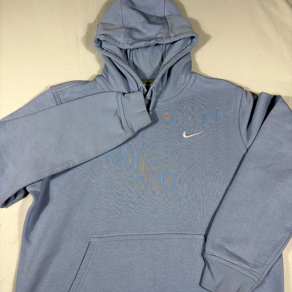 Nike Hoodie Mens L Blue Fleece Lined Embroidered Swoosh Logo Drawstring Pullover